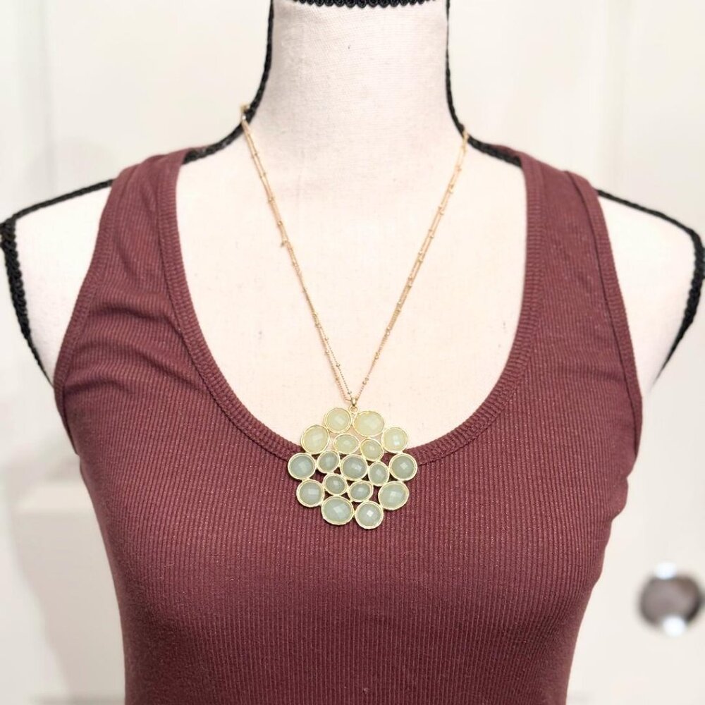 New Gold Green Beaded Pendant Necklace from Anthropologie, One Size